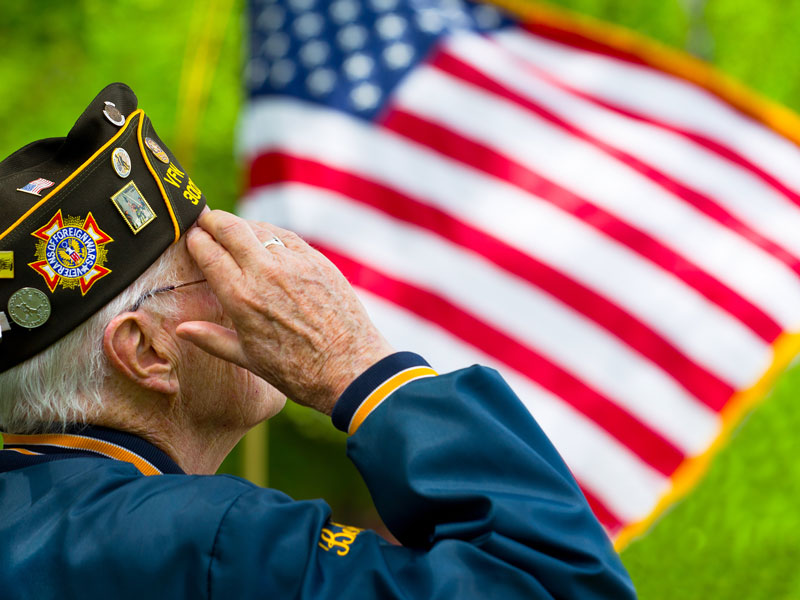 veteran saluting American flag